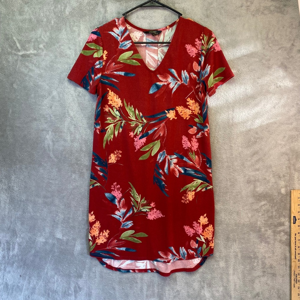 Christian Siriano Dress Womens S Floral V-Neck Shift Red Short Sleeve EUC